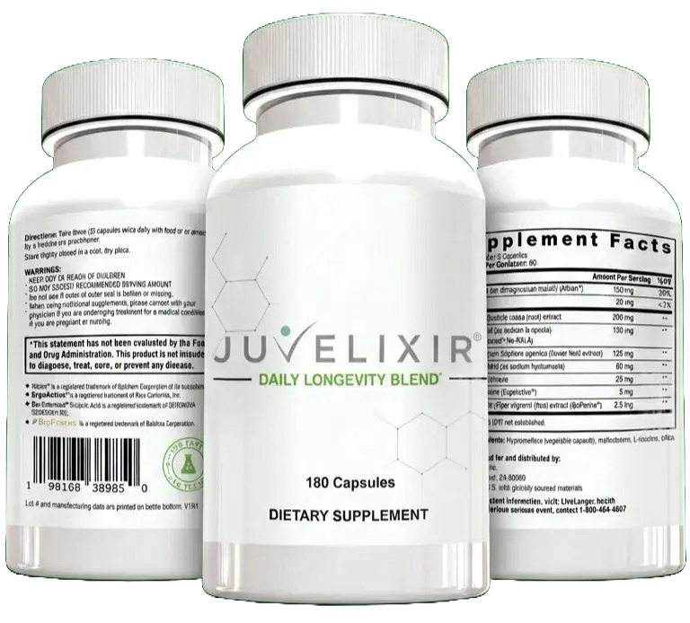 Juvelixir® Daily Longevity Blend — three bottles